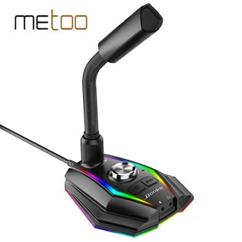 Metoo Žični Mikrofon USB Gaming Studio 360 Omnidirekcionalni Mikrofon za PC za Stolno Računalo Profesionalni Dvostruki Mikrofon LED