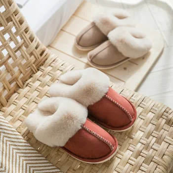 Domaće ženske papuče od umjetne antilop s punim krznom Zimske tople pliš papuče za spavaće sobe Đonovi cipela za parove u zatvorenom prostoru Luksuzne ženske mekane papuče