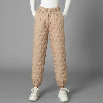 Plus Size Žene zimske tople tanke pamučne ženske sportske hlače s visokim strukom Ravne Široke Hlače 2021 Zima Ženske Svakodnevne elastične hlače