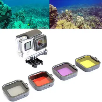 Crveno/Roza/Siva/Ljubičasta 4 Boje/Set ABS Šareni Podvodni Zatamnjen Ronjenje UV Filter-Poklopac Objektiva Kit Za GoPro Hero 4 3+