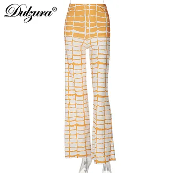 Dulzura Kockice zmijoliku print Ženske hlače s visokim strukom i širokim штанинами Ulične Casual 2021 Jesen-zima Hlače Y2K
