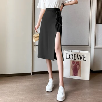 Nepravilna duge suknje Ženski Ljeto Vintage suknje s prorezom na čipka-up Moderan vanjski odjeća Plus Size Ženske suknje Faldas Jupe Femme Saia