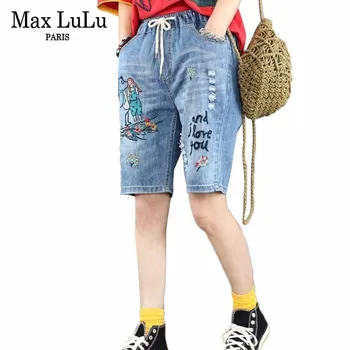 Max Lulu 2019 Ljetnim luksuzni korejski ženske rupe traper hlače Ženske plave elastične traperice Berba ženske sportske hlače s vezom Plus size