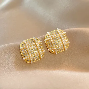 2012 Novi Geometrijski Jednostavne Bisera Zlatne naušnice-roze za žene Modni fin naušnice za mladenke za Vjenčanje nakit Pokloni