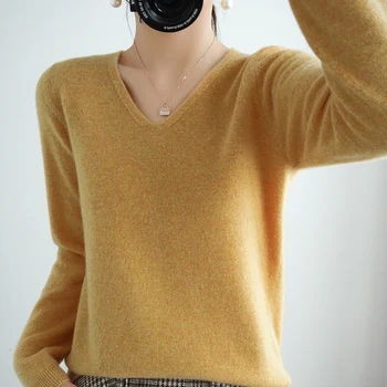Ženski džemper za jesen/zimu 2021 Novi kašmir Casual džemper pulover s V-neck, Korejski moda Pletene majice Jakna dugih rukava