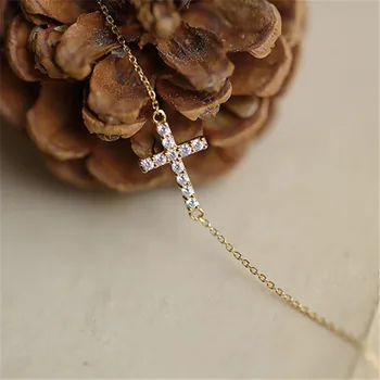Bezvremenski Klasik Optočena Cirkon Križ 925 Sterling Srebra 14 Do Pozlaćena Tanka narukvica za žene Večernje nakit darove