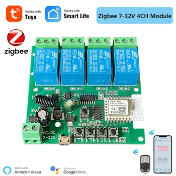Tuya 4CH Modul inteligentni prekidač svjetla za Zigbee DC 5/12/32 U RF433 Prijem Relej 10A Rad s Alexa Google Assistant Smart Life Remote
