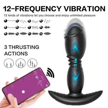 Bluetooth Push Dildo Vibrator Velike Analni čep je Analni Vibrator Aplikacija Za upravljanje Muškim Массажером Prostate Anus Seks-igračka za muškarce Peder 18+