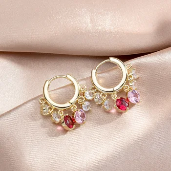 2021 Novi dolazak Modni Crystal Pametan Boja Cirkon Naušnice-prsten Za žene Modni Slatka Slatka Kapljica Vode nakit darove