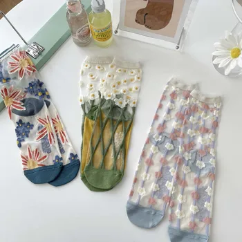 Kasure Svile mrežaste čarape Ethicon Ženske Modne slatka slatka šareni cvjetni uzorci Ženske prozračna kratke retro čarape