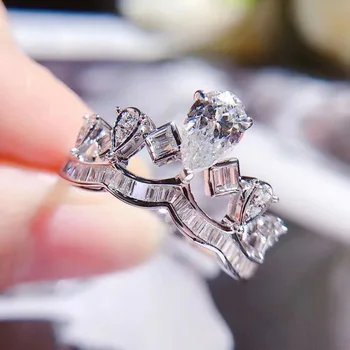 QTT Moda 925 Sterling Srebra Nakit Kruna Prst Prsten Raskošne Bijele Kapljice Vode CZ Angažman Vjenčano Prstenje Nakit za žene