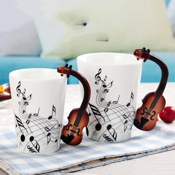 400 ml Glazbena Bubalo Kreativni Stil Gitara Violina Keramičke Šalicu za Kavu i Čaj Mlijeko Šalice s Ručkom Darove Novost