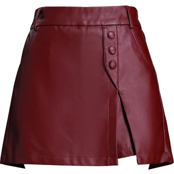 Asimetrično ukras na zakopčane Suknja od umjetne kože Kratke hlače za žene Kratke elastične Gaćice s visokim strukom, pokazujući tanke suknje slinky