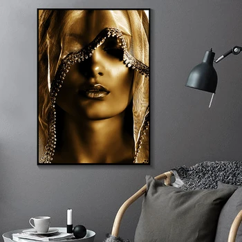 Moderna Zlatna Plemenita Veo Ženske Slike na platnu Skandinavski Plakata i grafika Zidni Umjetničke slike za dnevni boravak Home dekor Cuadros