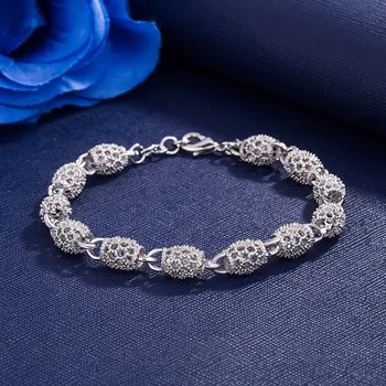 Posebna ponuda Narukvica od 925 sterling srebra za žene Mat šuplja lopta lanac Modne fin nakit Vjenčanje college Božićni poklon