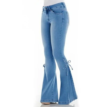 Ženske Vintage traperice s niskim strukom Y2k Seksi tanke elastične spaljene jeans Hlače 2021 Nove traperice čipka-up s lukom Ulica odjeća Traper hlače 90-ih Hlače