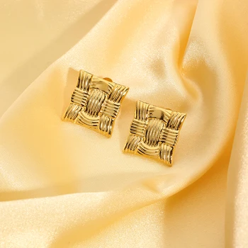 Novi dolazak od Pruća Tekstura Trg Naušnice-roze Za žene 18 Karatnog Zlatne Naušnice od Nehrđajućeg čelika, Vodootporan nakit