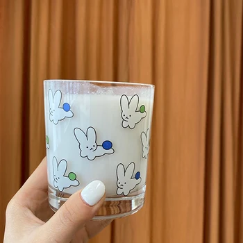 Koreja Ins Zec Staklena čaša s debljim dnom Kava bubalo Kreativna Par Šalica Ured Domaći Doručak Zobene pahuljice i Mlijeko Stakla Dar