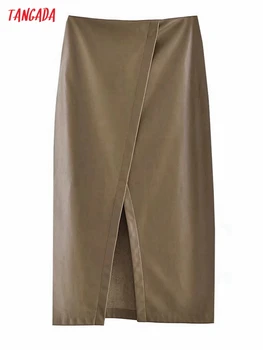 Тангада 2021 Nova Ženska monotono suknja midi od umjetne kože s olovkom Vintage munja Ženske šik suknje do sredine kavijara 3H904