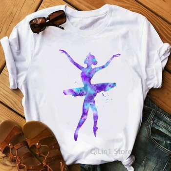 Moderan ženski balet plesačica Majica sa po cijeloj površini Акварельная grafička odjeću kratkih rukava Ženska t-shirt Harajuku Slatka i Casual dama