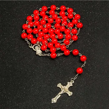 8 mm Ručni Rad Okrugle Staklene Perle Katolički Krunice Kvaliteta Križ Ogrlica Od Perli Križ Perle Vjerski Privjesak Ogrlica