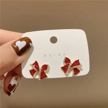 Novi Trendi Naušnice-roze s lukom iz crvenog kristala za žene Mala Slatka Oorbellen Femme Modni Korejski nakit darove