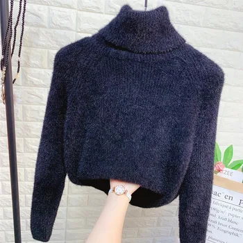 2020 jesen zima pulover s visokim ulivni žena mink kašmir pletene džemper soft elastičnost spustu veste мохеровые pulover 3141