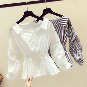 Košulja ženska jesensko-zimski design niša sa dugim rukavima u zapadnom stilu sa strukom, funky bijela košulja 2019 nova odjeća