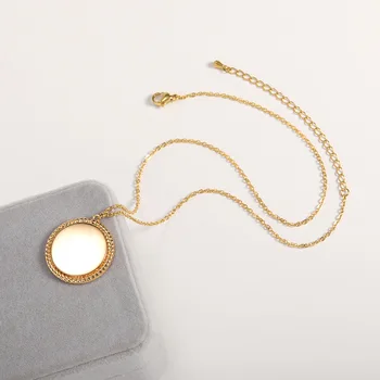 New Collier en dentelle rond en acier inoxydable pour femmes, pendentif avec disque de géométrie, bijou en or poli miroir, gift