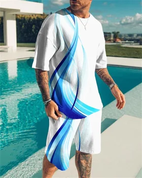 Muške casual sportske odjeće odijelo odjeća 3D kreativni pečat 2-dijelni s okruglog izreza s uzorkom majica odijelo sportska odjeća ljeto