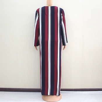 Plus Veličine Odjeće za žene Afrički Maxi haljina s raznobojnom po cijeloj površini u pruge Visoke Kvalitete Pamuk s dugim rukavima Elegantan Haljinu