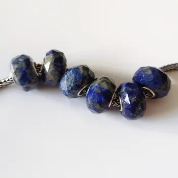 Perle od 925 sterling Srebra Šarm Prirodni Kamen Kvadratnog Rez lapis Lazuli je Pogodan za Europske Trol 3,0 mm Narukvica Nakit