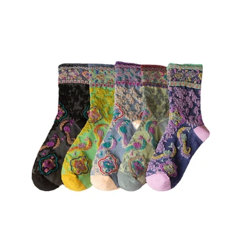 5 Parova/lot Sjajna Luksuzne čarape, Ženske Lolita Харадзюку Korejski Stil Zimske Cvjetovi Suncokreta Duge čarape, Kawai Božićni poklon