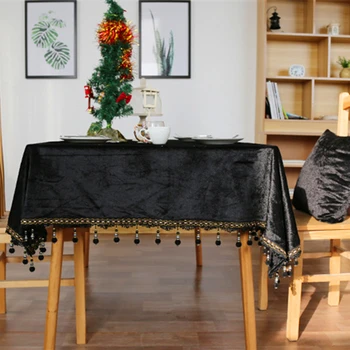 Moderna Europska Luksuz Monotono Crna Okrugla Pravokutni Stolnjak s кисточками stol za Čaj Stol Poklopac Večernje Vjenčanje dekoracije