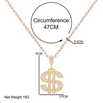 Izjava Veliki Novac Dolar Privjesak vještački dijamant Ogrlice za Žene Moda Bling Crystal Lanac Ogrlica Ogrlica Gospodo Večernje Uređenje
