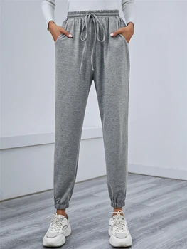Colorfaith Nove Sportske hlače 2022 godine Široke hlače s visokim strukom Capri za jogging Roza Proljeće-ljeto ženske hlače do ankles, Hlače P2140AB