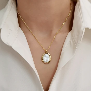 TARCLIY Jednostavan geometrijski ovalno ogrlica sa šarmom u obliku školjke, Fin, Elegantan temperament Lanac za ключиц Ženske svadbeni nakit