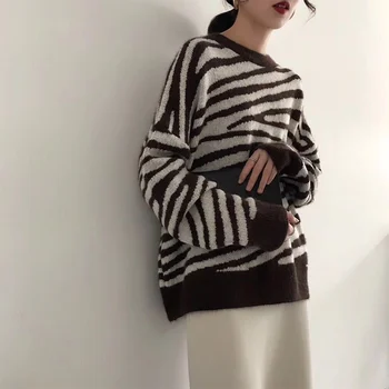 Prugasta pletene ženski pulover s uzorkom zebre Veste 2020 Jesen zima vuna rukava udaranje Free ženski svakodnevne pulover