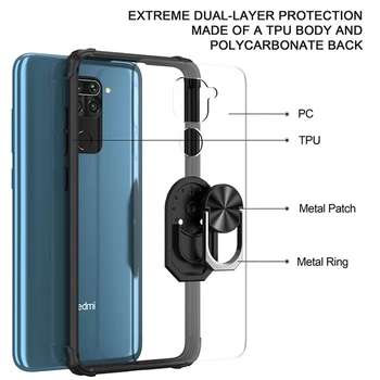 Oklop šok-dokaz Prozirna torbica za telefon s branika za Xiaomi 10 T Poco X3 CC9 Redmi Note 10 Pro Lite 8A 9A 9C 9 ' S Magnetsko prsten Držač Poklopac