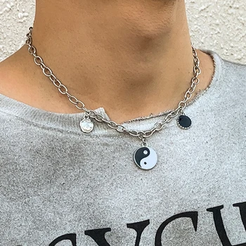 Vid.Z Yin Yang Tai Chi Urezana Ogrlice s privjescima za kovanice Jednostavne минималистичные ogrlice-ogrlice Srebrne boje Nakit za vrat Ogrlica