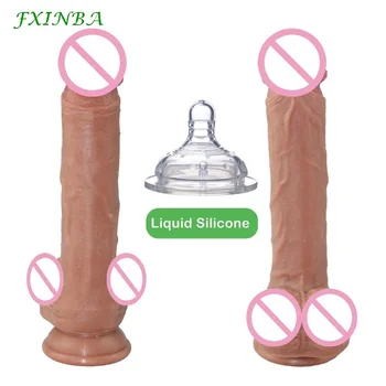 FXINBA 17-21 cm Realan Silikonski Dildo Penis sisanje čaša Veliki Dildo za žene Masturbacija Lezbijska Seks-igračka G Spot Potiče