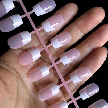 Veleprodaja Modne 5 kompleta Francuskih Nokte Za Žene Jednostavan Pink Stil Ins Lažni Nokti Akril lažni Pune Vrhove Lažno pritisak na nokte