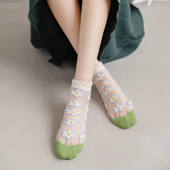 5 Parova тюлевых čarape Ženske ultra tanke prozirne boje s uzorkom iz mreže Slatka Kawai Ljetima Crystal Svila Gležanj Meias Kit Kawaii