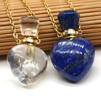 1pc Prozirni Kvarc Srcu Boca Eterično Ulje Privjesak Ogrlice za Žene Prirodni lapis Lazuli Bočica Parfema Ogrlica Nakit
