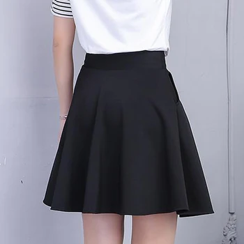 Crne Kratke hlače Ženska Suknja 2021 Moda jednobojnu Džep s visokim strukom trapezoidni-link Školska mini-Ženska suknja