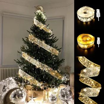 50/100 LED 5/10 M Dvoslojni vijenac od bajke svjetlo Božićne mašne traka sa led dekoracije Božićnog drvca Novu godinu Navidad Home Decor