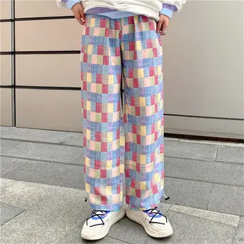 Slobodan hip-hop Provjeriti hlače djevojka Moda Japanskih Berba ljetne hlače Cool Punk Svakodnevne Zabavne hlače Gotički Osnovne hlače Харадзюку