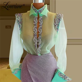 Lowime 2021 Običaj Kratke koktel haljina od perli Kratko haljina za prom dugi rukav Haljine De Суаре Arabic mini haljinu za prom