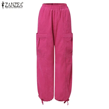 Ženski вельветовый kombinezon Pantalon ZANZEA Trendy ženske široke hlače Jesen ravnici ravne hlače Svakodnevne hlače-teretni Maxi