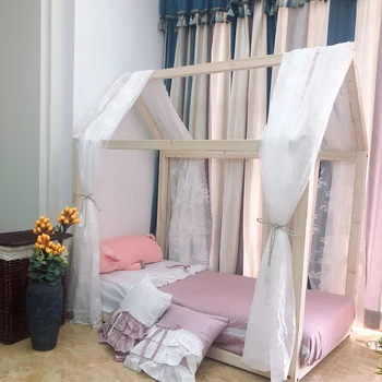 Zavjese za krevete Dječji krevet Mali drveni Šator na krovu Igre Kuća Zavjese za krevete mreža za komarce Princeza Čipke Dječji krevet za djevojčice Ukras